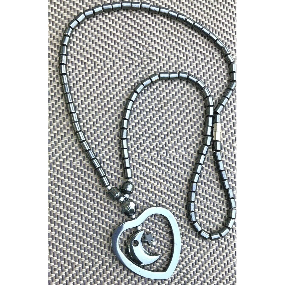Vintage Style Necklace Hematite Heart Half moon Star Pendant Choker